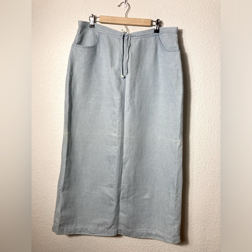 Susan Bristol linen cotton blend blue maxi skirt drawstring size 16